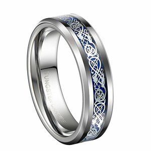 Women's Tungsten Wedding Band 7mm. Silver and Blue Resin Inlay Celtic Knot Ring